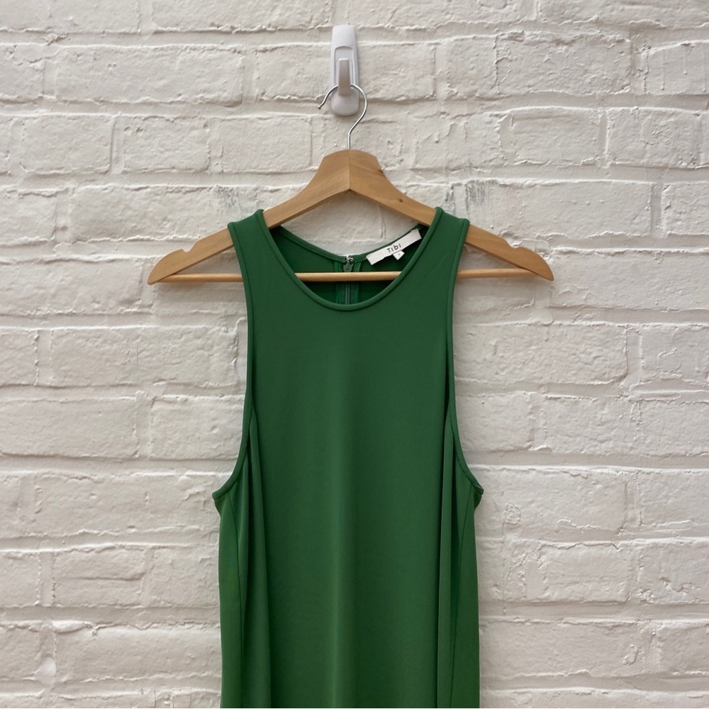 Tibi ||‎ Serpentine Tank Dress Crew Neck Crepe Leaf Green 2 - Picture 2 of 10